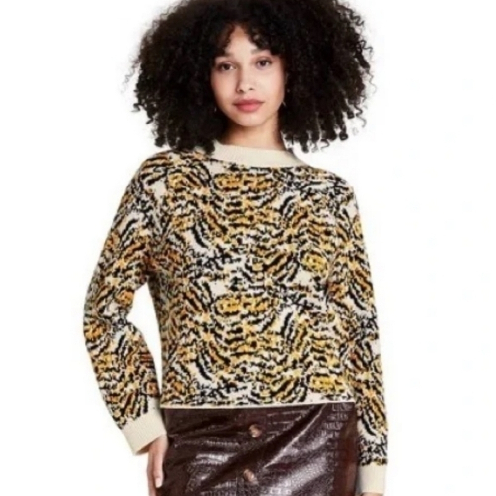 Rachel Comey | Women's Animal Print Wool Blend Crewneck Sweater (Size XL)